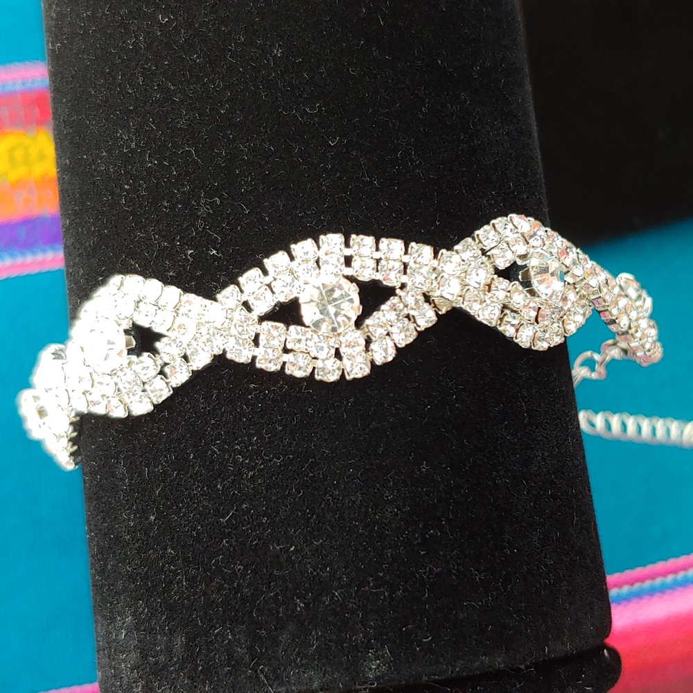 Women's Silver Tone Rhinestone Crystal Formal Bracelet Adjustable